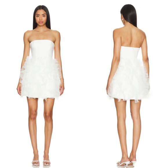 cinq a sept Dresses & Skirts - Cinq a Sept Ryan Tulle Ruffle Strapless White Ivory Mini Dress Size 4